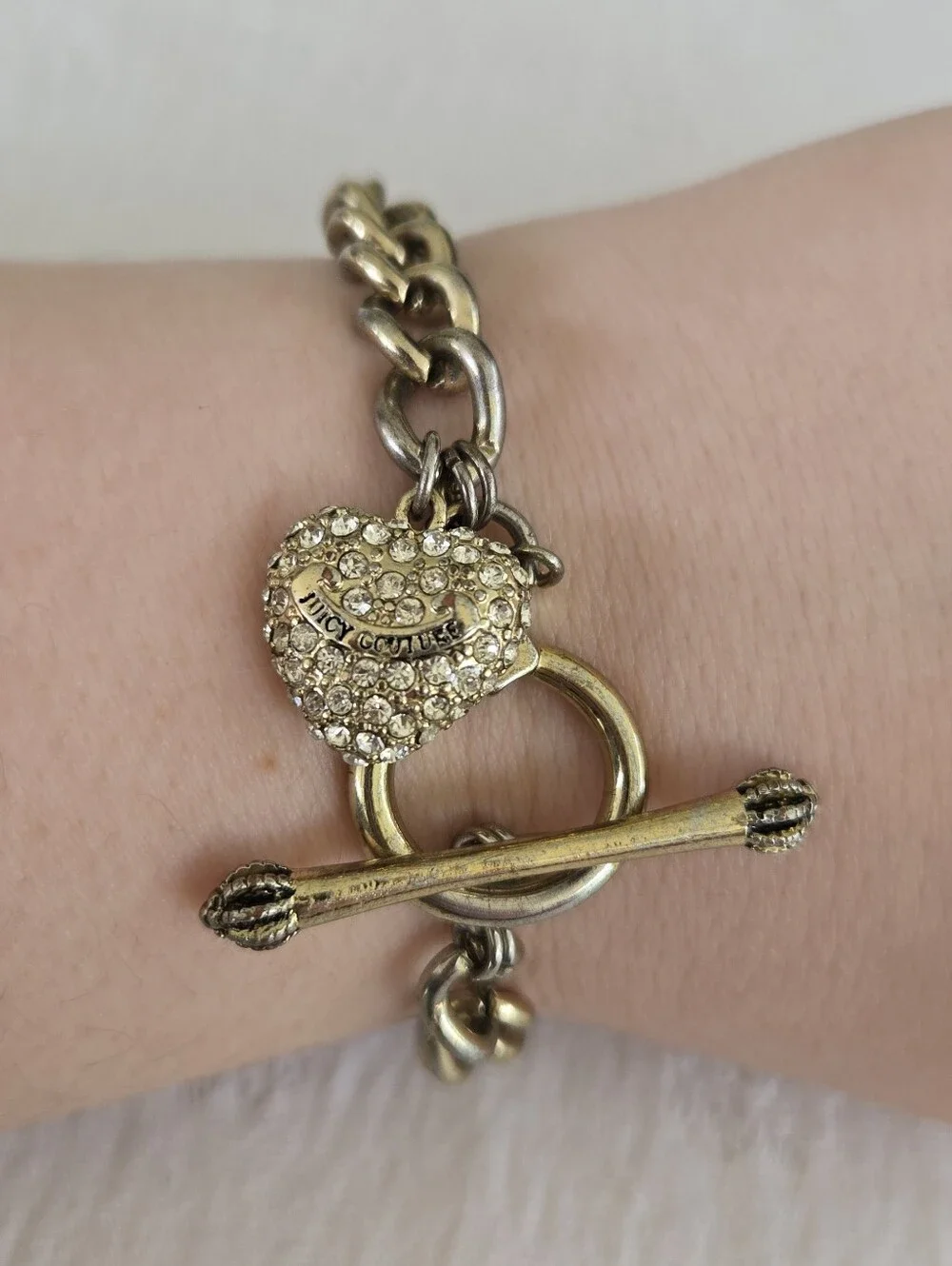 Juicy Couture Gold-Tone Heart Charm Toggle Bracelet - Crystal Accent